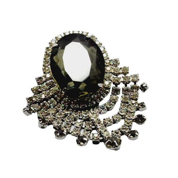 Vintage Hattie Carnegie Black Diamond Rhinestone Fringe Brooch (A1165) - Picture 1 of 6
